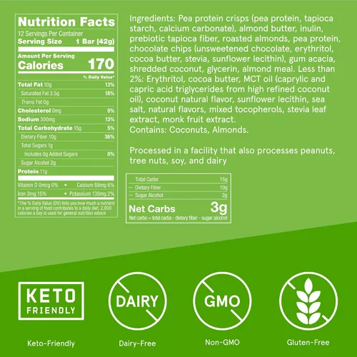 Vista 2 de Bulletproof Barras crujientes de proteína de chocolate de coco, 12 unidades, altas en proteínas, bajas en azúcar