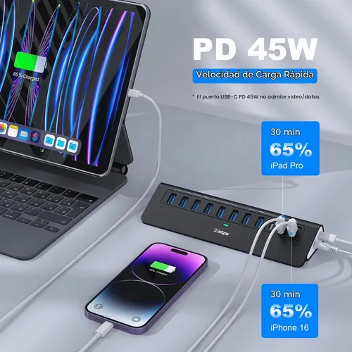 Vista 4 de Hub USB alimentado de 10 Gbps, intpw YH9AC Plus 13 puertos USB 3.2 Hub