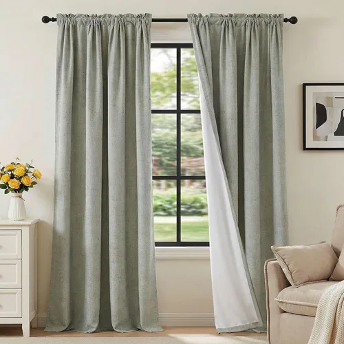 Vista 65 de H.VERSAILTEX Cortinas 100% opacas con aspecto de lino para dormitorio, bloqueo de luz completa, bolsillo para barra, cortinas de ventana gruesas