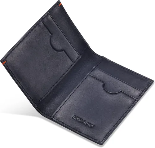 Vista 11 de HISCOW Billetera de cuero plegable con bolsillo frontal, color negro
