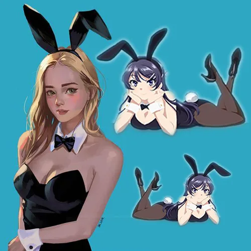 Vista 5 de Conjunto de disfraz de conejo, diadema de orejas de conejo, cuello, puños, cola de conejo, accesorios para Pascua, Halloween, fiesta, cosplay