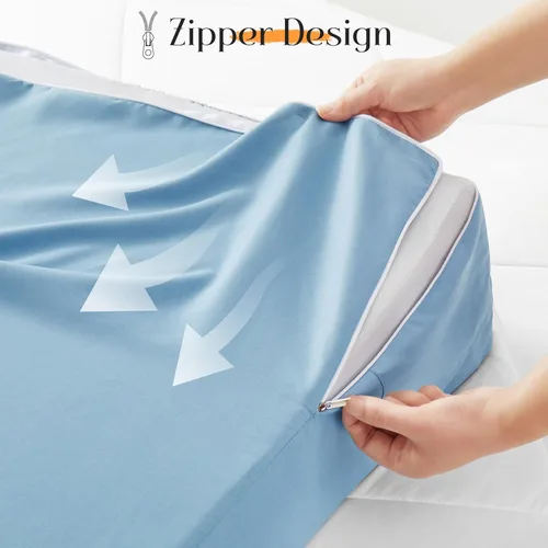 Vista 6 de Horbaunal Funda de Almohada de Cuña de Cama Azul con Diseño de Cremallera, Protector de Almohada de Cuña con Bolsillo Lateral para Almacenamiento