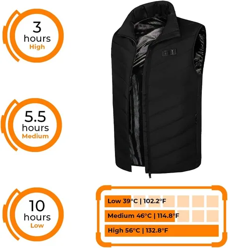Vista 7 de Chaleco térmico para mujeres y hombres con batería ligera de 5 V (unisex), Negro