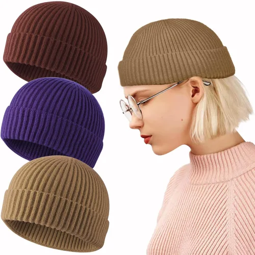 Vista 18 de ROYBENS Swag Wool Knit Cuff Short Fisherman Beanie for Men Women Winter Hat 1 albaricoque
