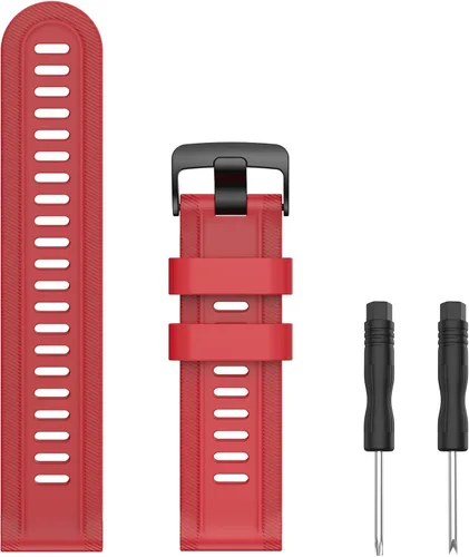Vista 4 de ISABAKE Correa de reloj para Garmin Forerunner 955/945/745, correa de repuesto de silicona de 0.866 in para pulseras Fenix 5/6/Approach S60 Rojo