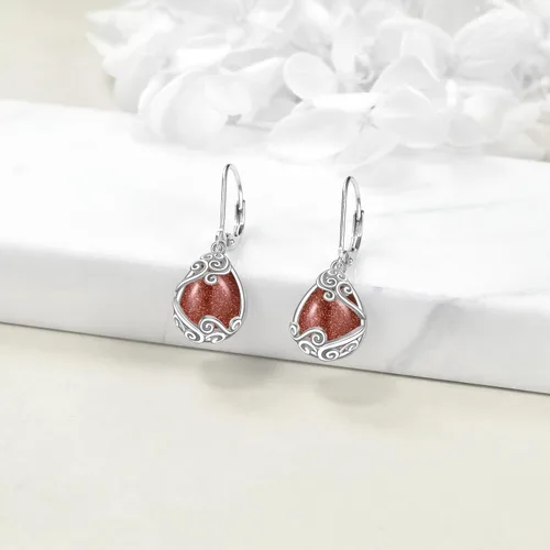 Vista 140 de Aretes colgantes con forma de lágrima de filigrana de piedra lunar de plata de ley 925 con cierre de palanca para mujer, regalos de joyería