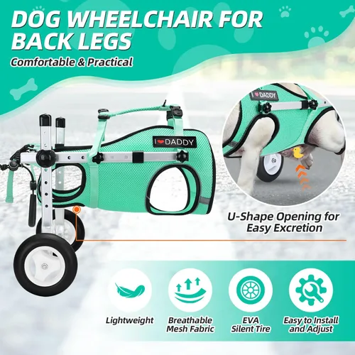 Vista 7 de Nasjac Silla de ruedas para perros para patas traseras - Silla de ruedas portátil ligera con rayas reflectantes, silla de ruedas ajustable