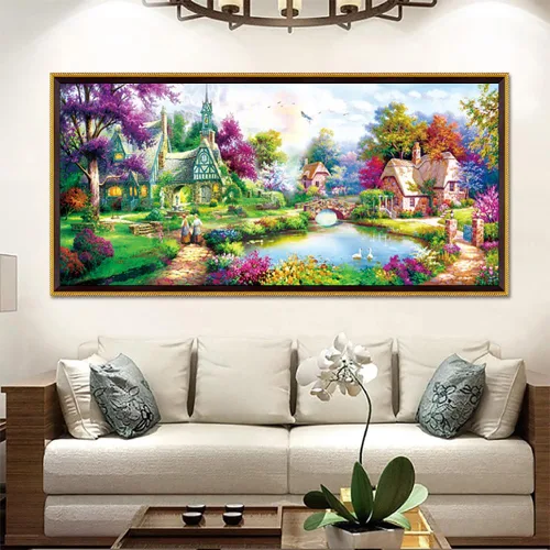 Vista 17 de Twinkel Pinkel Kits de pintura de diamantes 5D grandes para adultos, paisaje, cabaña, taladro completo, pintura de diamante, arte de bordado