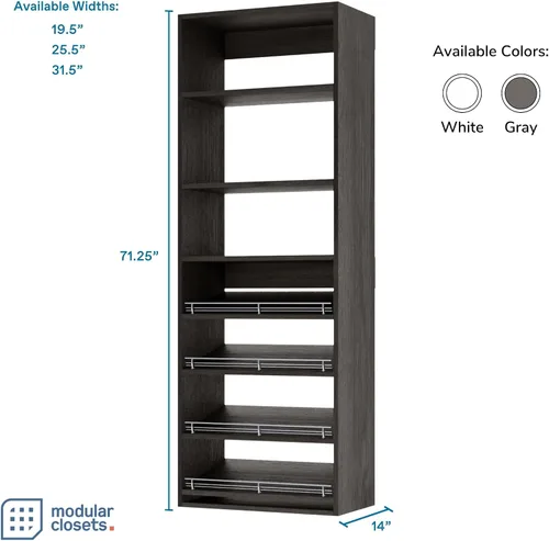 Vista 2 de Kit de armario modular de medio zapatero con estante de torre (19.5 pulgadas de ancho, gris)
