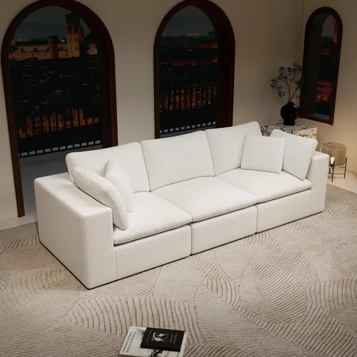 Vista 13 de WILLIAMSPACE Sofá modular Cloud de 107.9 pulgadas para sala de estar, moderno sofá tapizado de espuma de espuma para el suelo, sofá en forma de L