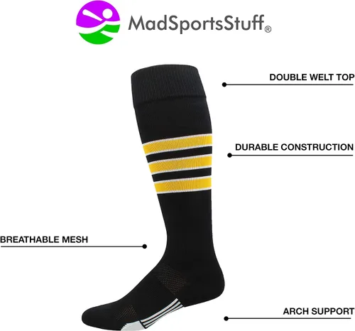Vista 2 de MadSportsStuff Dugout 3 Stripe Baseball Socks Over the Calf Length (Multiple Colors)