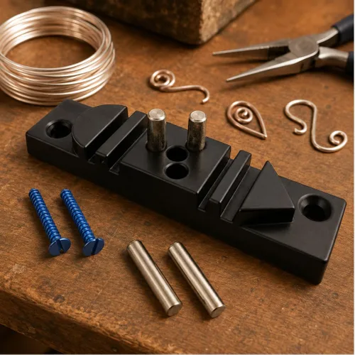 Vista 7 de JEWEL TOOL Plantilla de doblado de alambre de aluminio fundido Tamaño compacto 4.5 x 1 pulgada x 1.6 pulgadas Incluye 4 clavijas de acero y 2