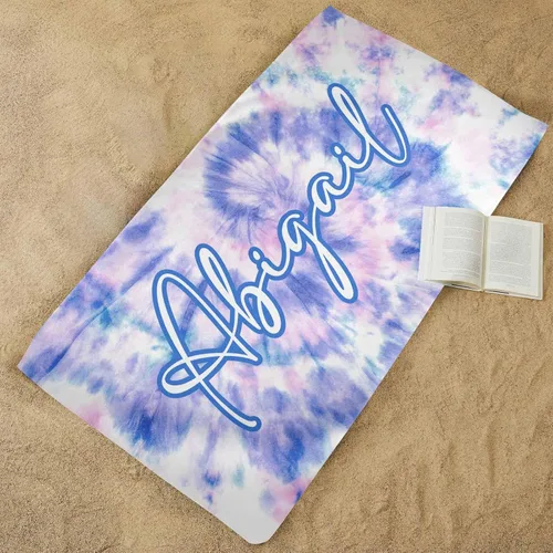 Vista 4 de MyPupSocks Toallas de playa para niñas, toallas personalizadas de teñido anudado con nombres para niños y adultos, toallas de playa personalizadas