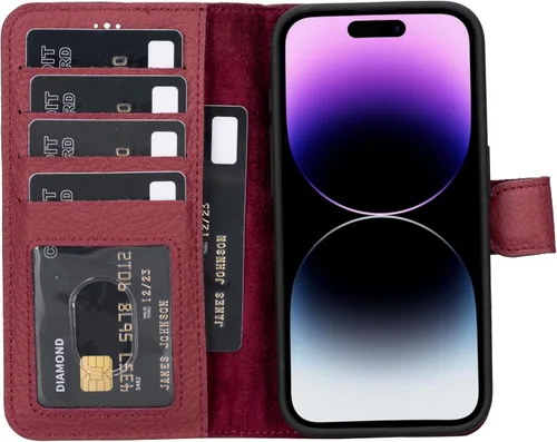 Vista 90 de HARDISTON Funda de piel auténtica hecha a mano compatible con iPhone 11 Pro de 5.8 pulgadas, funda magnética desmontable con tarjeteros - bordes