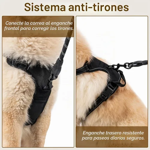 Vista 3 de Arnés para perro sin tirones, chaleco ajustable reflectante con clip frontal para mascotas con asa de fácil control para perros medianos y grandes