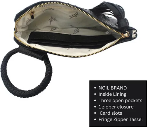 Vista 5 de NGIL Mini bolso de pulsera de piel sintética para mujer con borla de flecos, cartera de pulsera para mujer