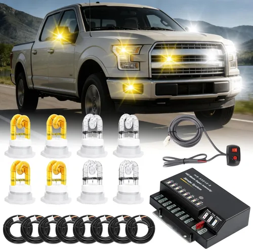 Vista 9 de Kit de luces estroboscópicas de emergencia escondidas, 4 bombillas HID, 13 patrones intermitentes, cable de 16 pies con controlador de faros