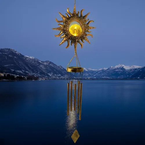 Vista 3 de Solar Wind Chimes Sun Decor Gift for Women Cracked Glass Light Wind Chime