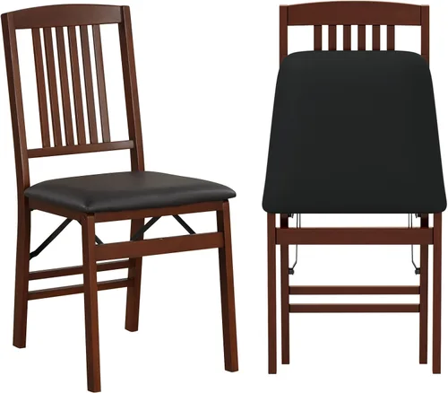 Vista 13 de COSTWAY Juego de 2 sillas de comedor plegables de madera maciza con asiento Marrón y listón