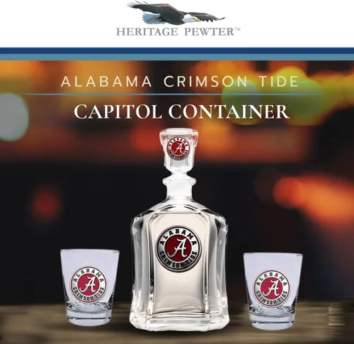 Vista 2 de Heritage Pewter Alabama Contenedor con 2 vasos combinados Contenedores de vidrio de 24 onzas con 2 vasos de agua Vidrio de peltre elaborado por