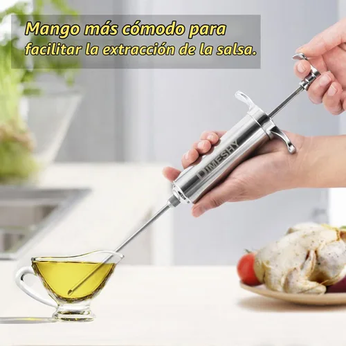 Vista 4 de Kit de inyector de carne de acero inoxidable 304 resistente con barril de gran capacidad de 2 onzas con 3 agujas comerciales de adobo Jeringa