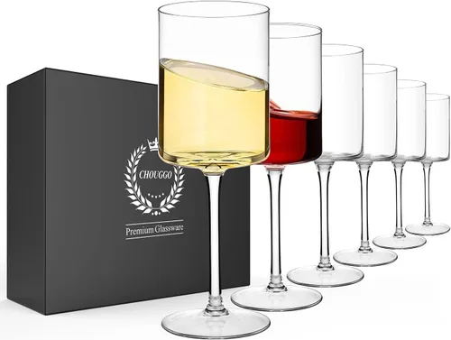 Vista 9 de Chouggo Juego de 6 copas de vino, cristal soplado a mano para vino tinto o blanco, 15 onzas, hechas a mano por artesanos, regalos para mujeres