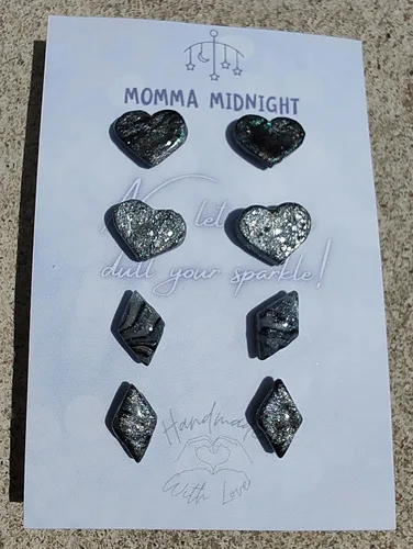 Vista 2 de Modern Black & Silver Marble Sparkle Earring Studs