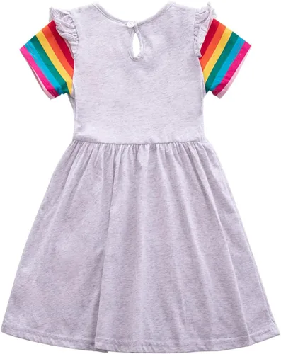 Vista 6 de Vestidos casuales de unicornio de algodón de manga corta y cuello redondo para niñas de 2 a 7 años