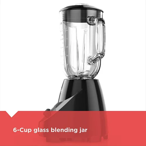 Vista 6 de BLACK+DECKER, licuadora para encimera con jarra de vidrio para 6 tazas, configuración de 10 velocidades, de color negro, BL2010BG