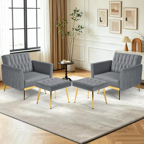 Vista 37 de 2 Pieces Velvet Chairs w/Adjustable Backrest & Ottoman, Baby Blue Azul bebé