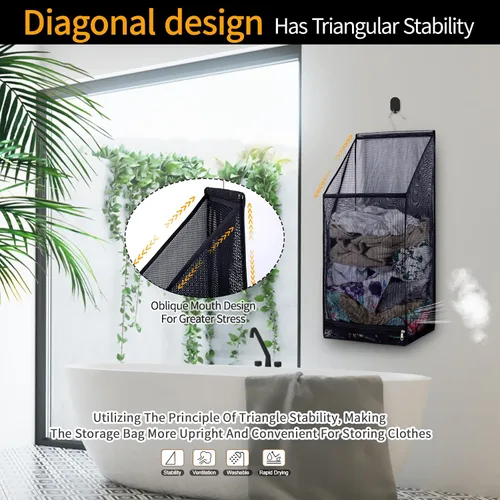 Vista 5 de Bolsas de lavandería plegables de malla transpirable para colgar, secado rápido, portátil, ahorro de espacio, cesta de lavandería para dormitorio