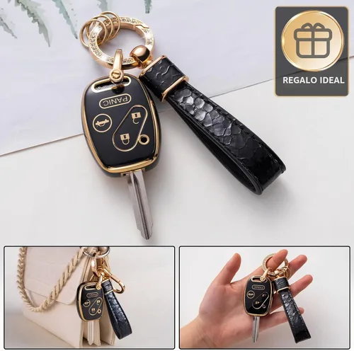 Vista 5 de Funda protectora para llavero Honda, compatible con Accord 2003-2012/Civic/CR-V Pilot Fit Odyssey Ridgeline Smart Key Holder con cordón de cuero