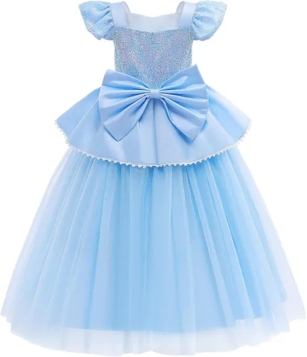 Vista 3 de Hellet Disfraces de princesa para niñas, manga abombada, disfraz de fiesta de cumpleaños con accesorios