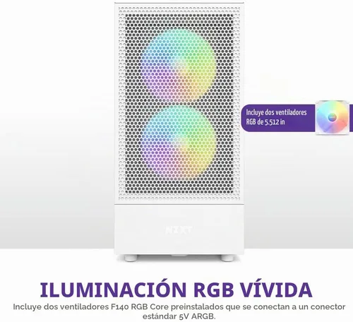 Vista 4 de NZXT H5 Flow RGB Estuche compacto ATX para juegos de PC de torre media – Panel frontal perforado de alto flujo de aire – Panel lateral de vidrio