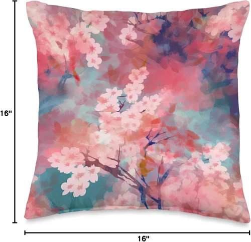 Vista 4 de Impressionism Cherry Blossoms Co. Impresionismo - Almohada con diseño de flores de cerezo, 16 x 16 pulgadas, multicolor