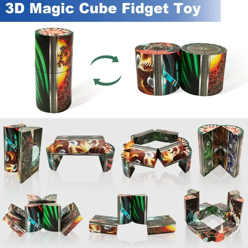Vista 4 de Juego de cubos mágicos 3D Flips, paquete de 3 juguetes para ansiedad de cubo infinito, transforman cubos de rompecabezas para aliviar el estrés