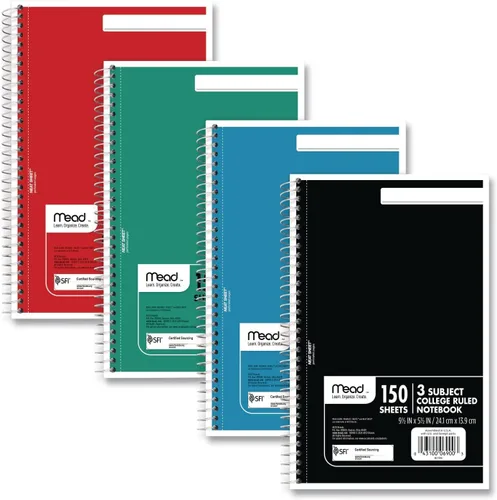Vista 3 de Mead Cuaderno de 3 materias con rayas universitarias, 9.5" x 6