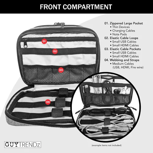 Vista 4 de Tech Organizer Estuche de viaje – Bolsa electrónica para cables, cargadores y accesorios – Bolsa organizadora de cables compacta y duradera