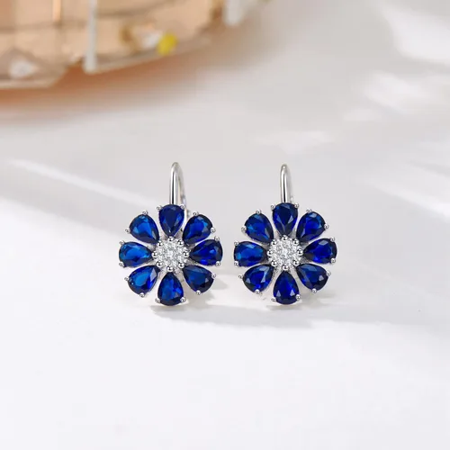 Vista 2 de Aretes de plata de ley 925 con diseño de zafiroflor de amatista azul para mujer
