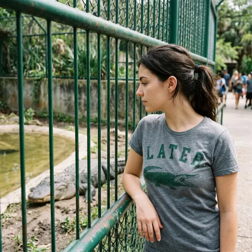 Vista 3 de Camiseta de cocodrilo para mujer, divertida camiseta con texto en inglés "Gator Joke Ssaying" Gris oscuro jaspeado - cocodrilo