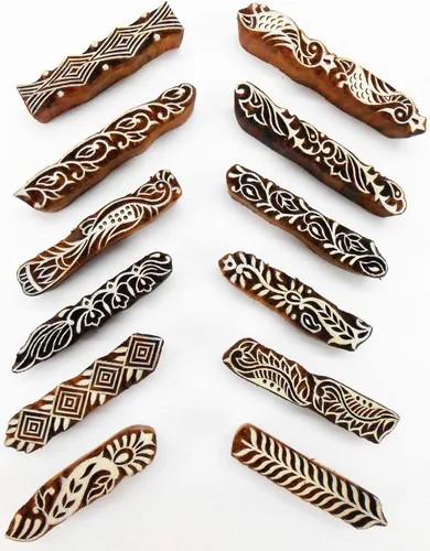 Vista 4 de CraftsofIndia® - Sellos de madera con estampado de henna mehendi con diseño de bordes (6 unidades)