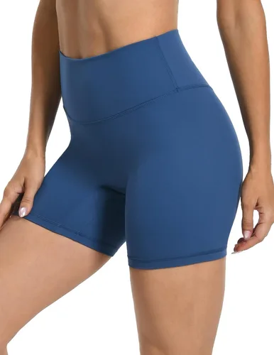 Vista 2 de YUNOGA Pantalones cortos deportivos de cintura alta para mujer, pantalones cortos de yoga de 6 pulgadas de entrepierna, sin costuras frontales