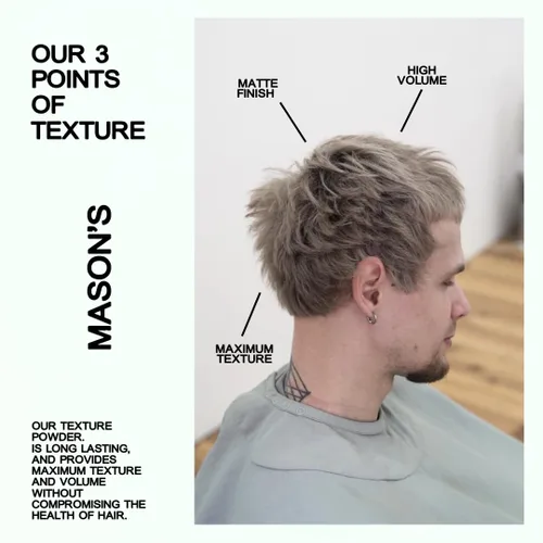 Vista 2 de Mason's - Polvo de textura para hombres – Polvo de peinado ligero de fijación fuerte para volumen y acabado mate – No pegajoso, aroma cítrico