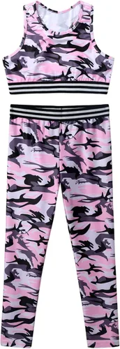 Vista 6 de CHICTRY Leggings deportivos de 2 piezas para niñas con camiseta sin mangas, conjuntos para gimnasia, deportes, entrenamiento, fitness