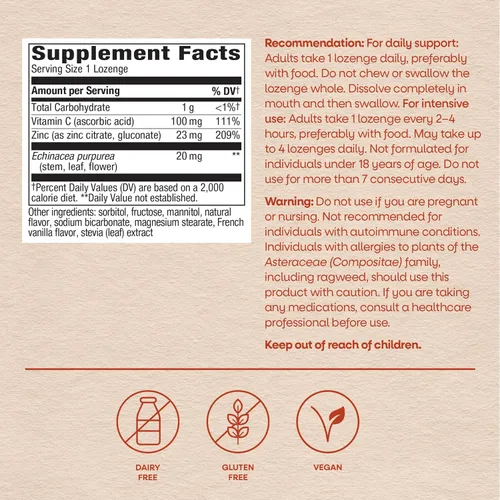 Vista 6 de Pastillas de Zinc de Nature's Way con Vitamina C y Equinácea, Suplementos de Zinc para Hombres y Mujeres, Apoyo Inmunológico*, Sabor a Bayas