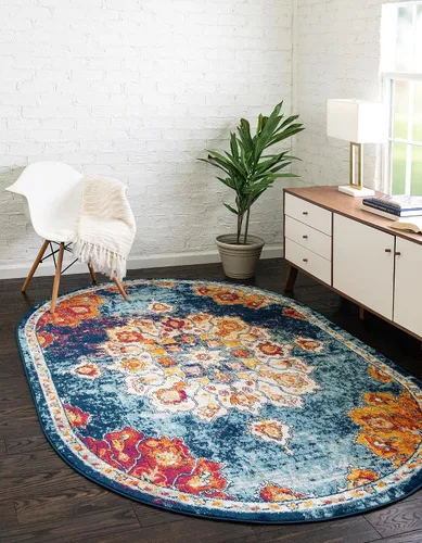 Vista 22 de Unique Loom Parker Collection - Alfombra de área Kokulu (2 x 3 pies, rectangular, aguamarina/beige)