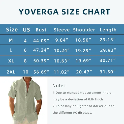 Vista 6 de YOVERGA Camisas de lino de manga corta con botones para hombre, camisa casual de algodón para playa y verano