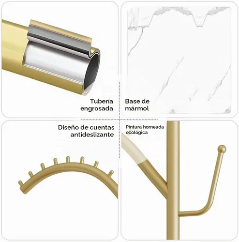 Vista 5 de Perchero minimalista dorado con base de mármol Tu centro de puesta en escena personal para trajes y elementos esenciales Perchero moderno