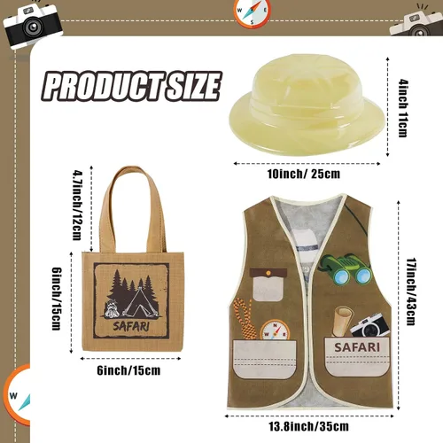 Vista 3 de Geyoga 24 piezas de disfraces de explorador de safari para niños, incluye 8 chalecos de safari y 8 bolsas de plástico para sombreros, traje