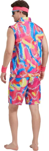 Vista 5 de Disfraz de entrenamiento Ken de los años 80 para hombres y mujeres, ropa de playa, traje de pareja, Halloween y cosplay